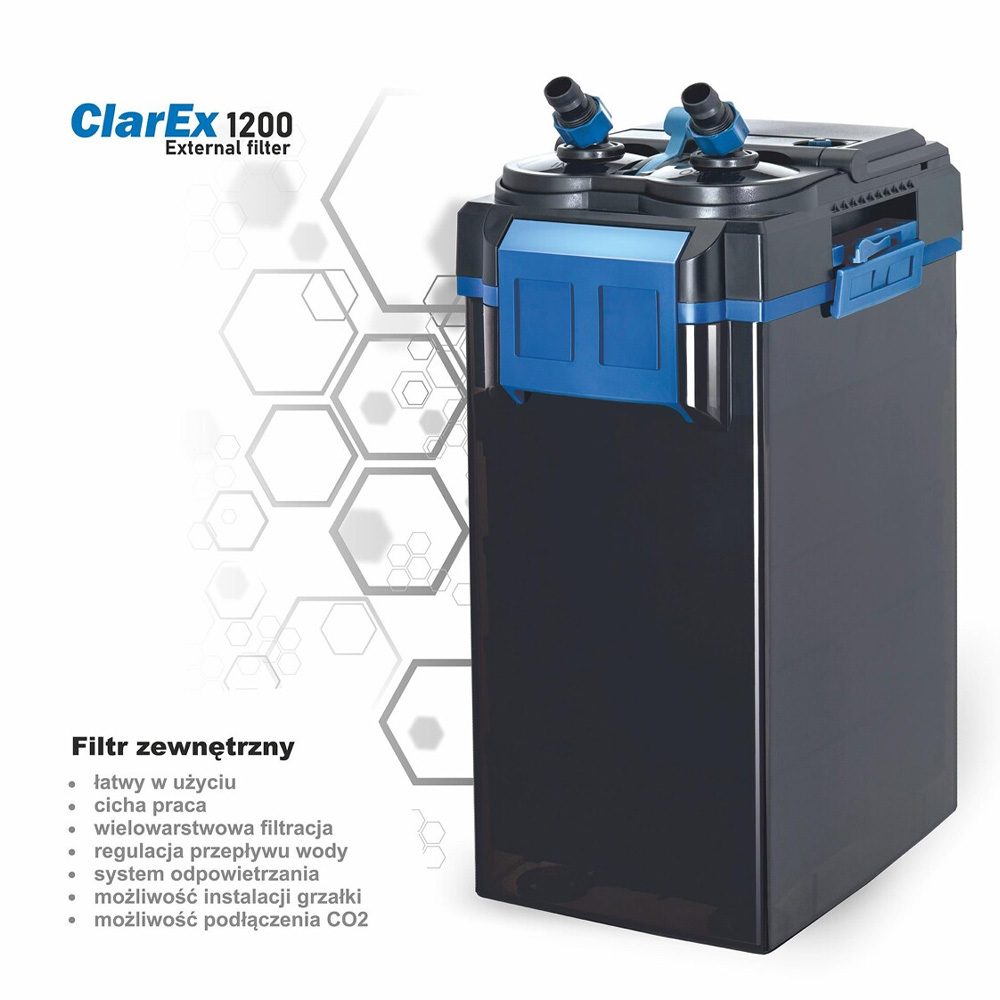 Filtr Zewnętrzny Kubełkowy ClarEx 1200l/h do Akwarium 300-500L Cichy